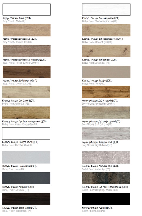 Кольори ЛДСП шаф-купе Альфа